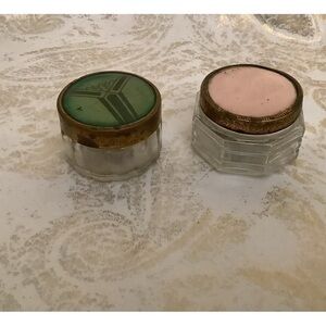 2 Antique Vanity Glass Powder Jard